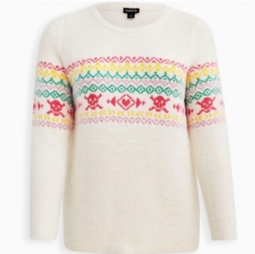 Torrid 3 3x Cream Skull Fairisle Sweater